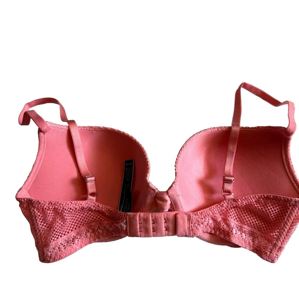 Victoria Secret Very Sexy Lace Fishnet Pushup Bra 32 D Pink Underwire Padded Cup
